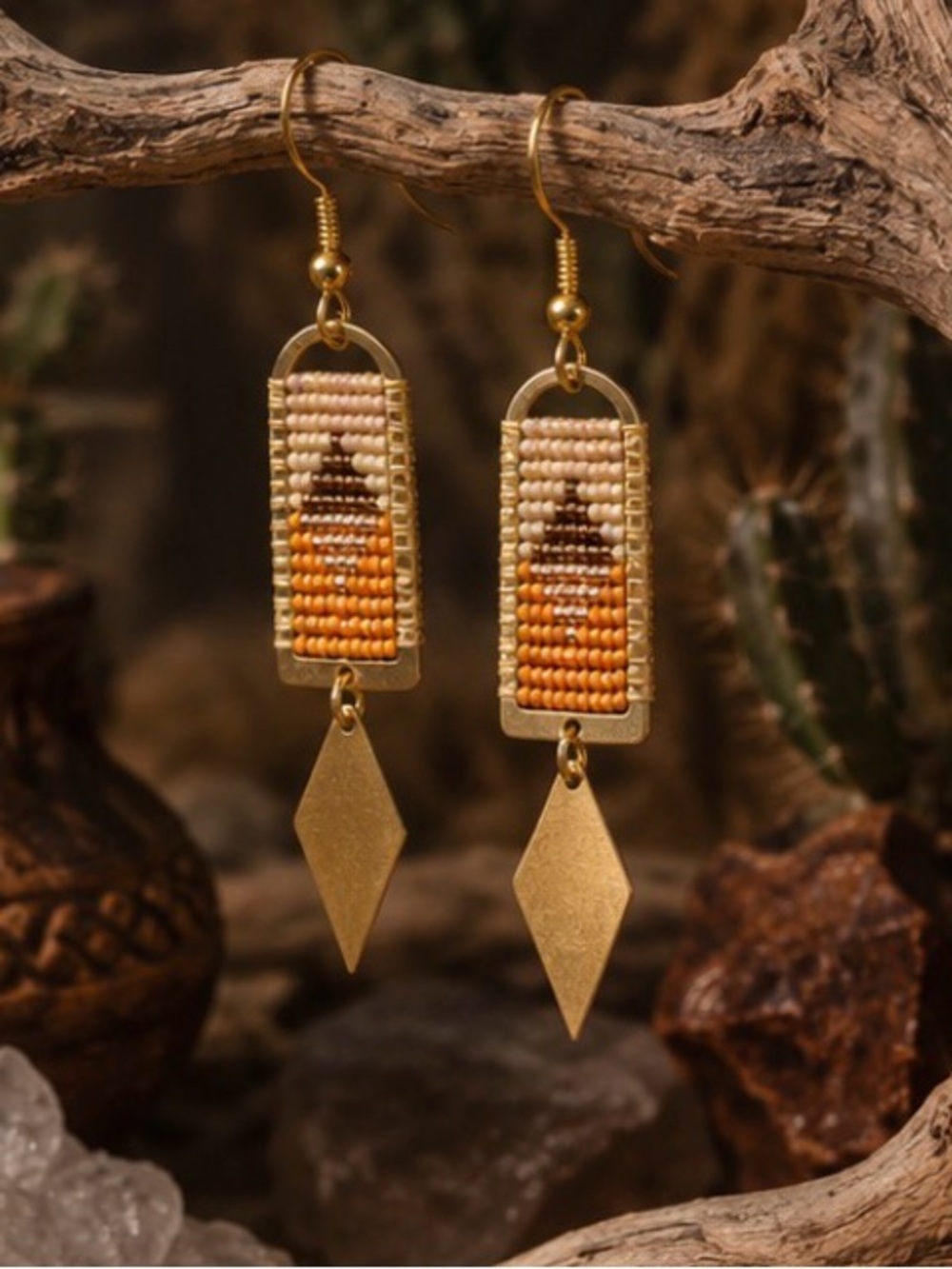 Handcrafted Beaded Brass Drop Earrings